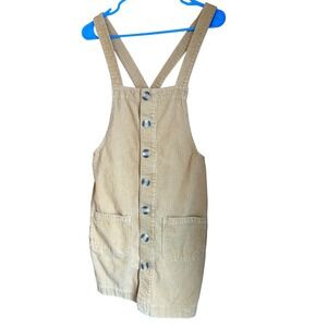 Blue Spice Corduroy Overall Dress Tan Button Front Pockets Medium